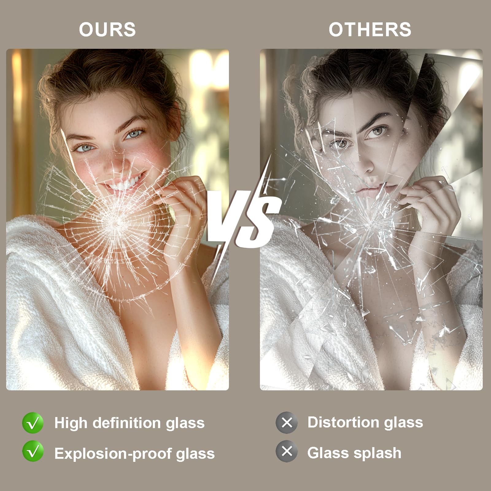 x30 LED Backlit Dimmable Anti-Fog Tempered Wall-Mounted Bathroom Mirror