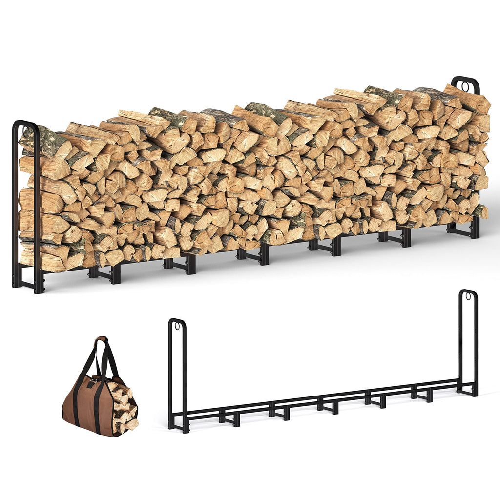 Outdoor Firewood Log Rack 80in Heavy Duty Black