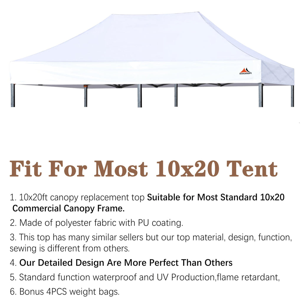 Commercial 10x20 Canopy Replacement Top Cover White with 4 Weight Bags