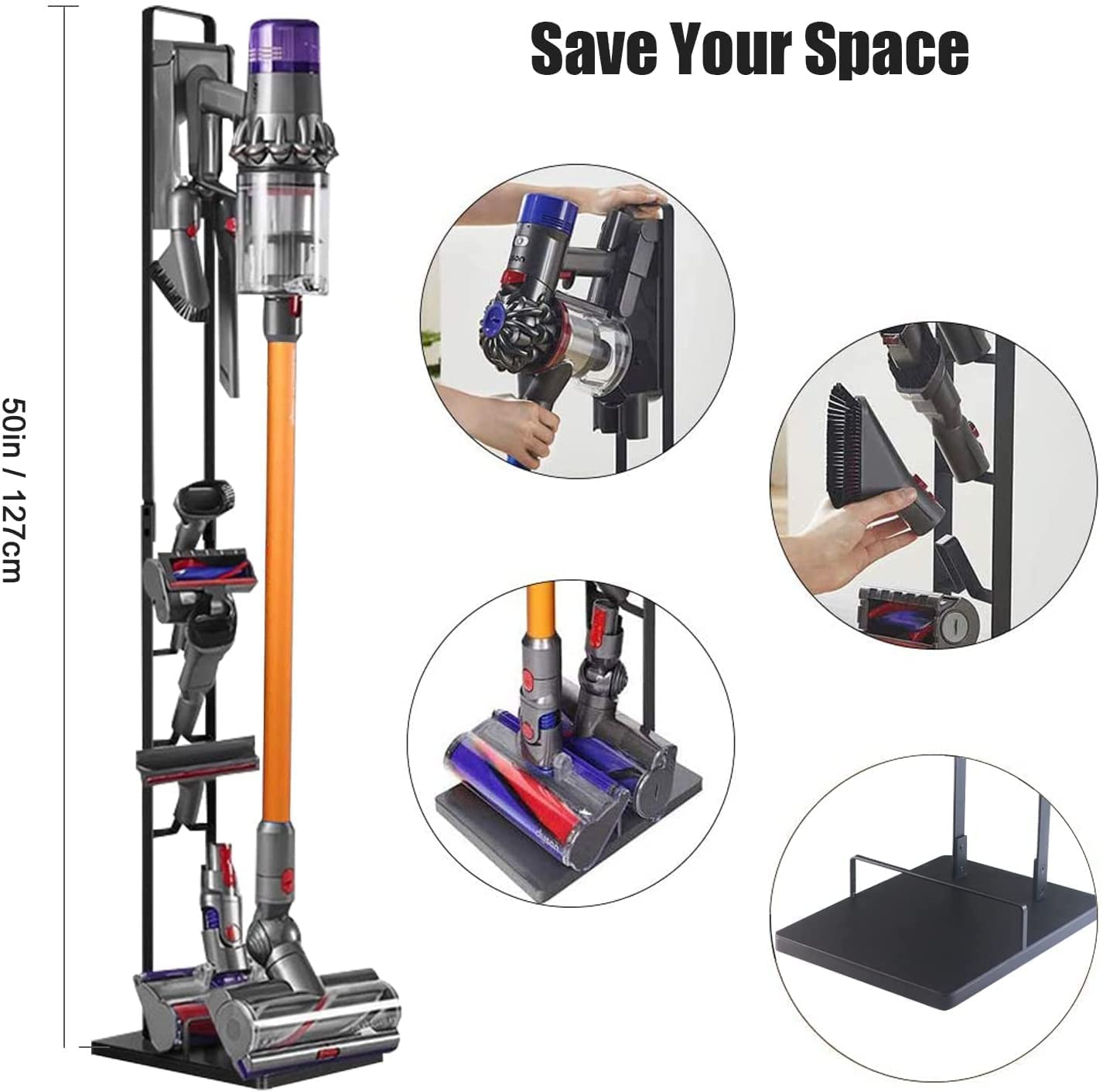 Foho Black 50 Metal Freestanding Vacuum Stand for Dyson V-Series Vacuums Retail $30.00
