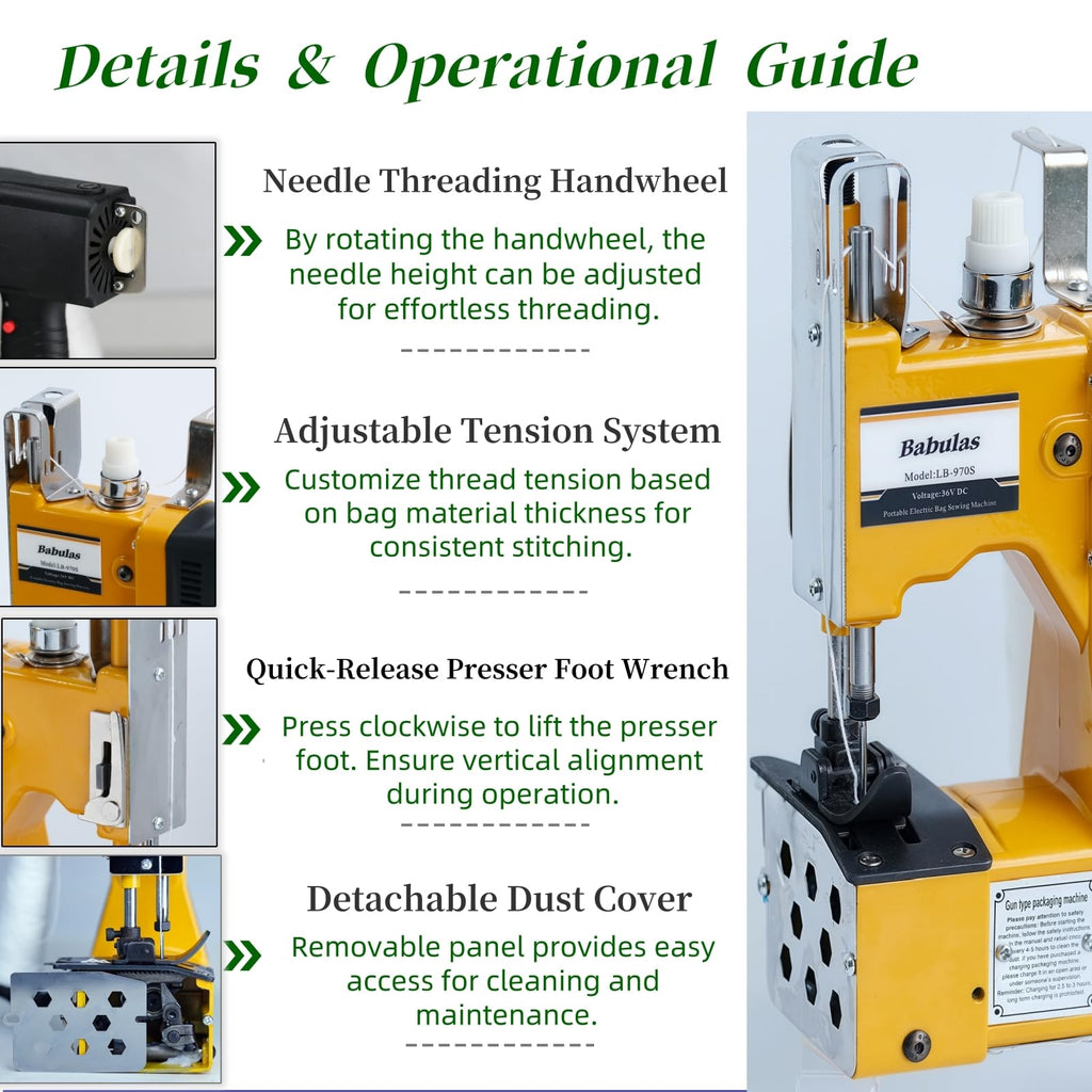 Yellow Cordless Portable Industrial Bag Closer for Woven  Canvas Bags