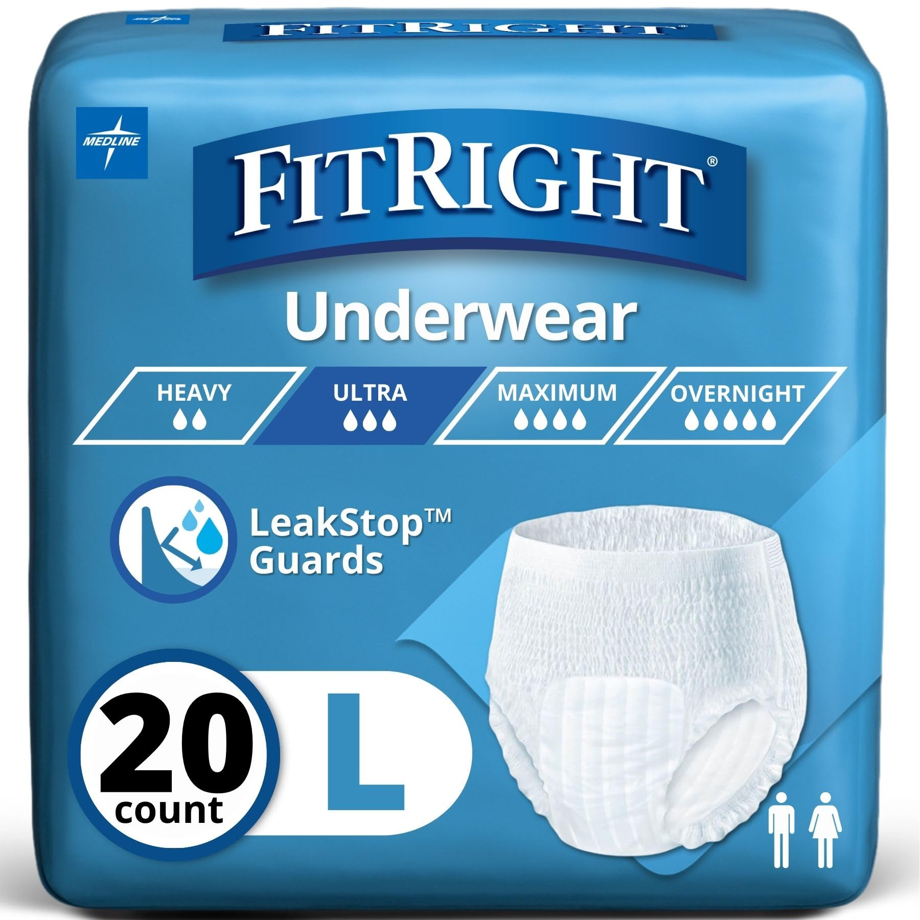 FitRight Ultra Protective Incontinence Underwear Heavy Absorbency Large 40-56 White 20 Count