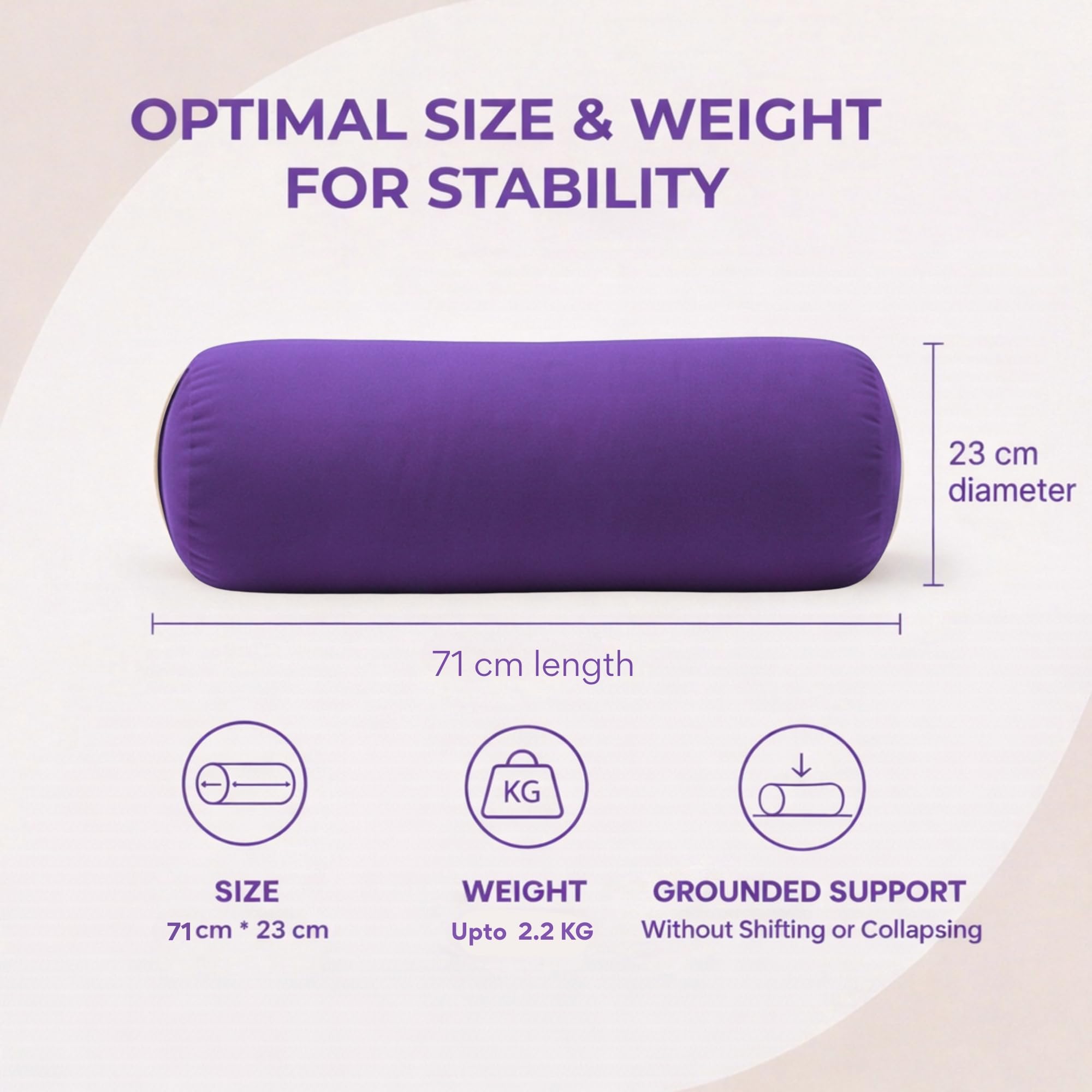 Purple Cylindrical Yoga Bolster with Washable Cotton Cover