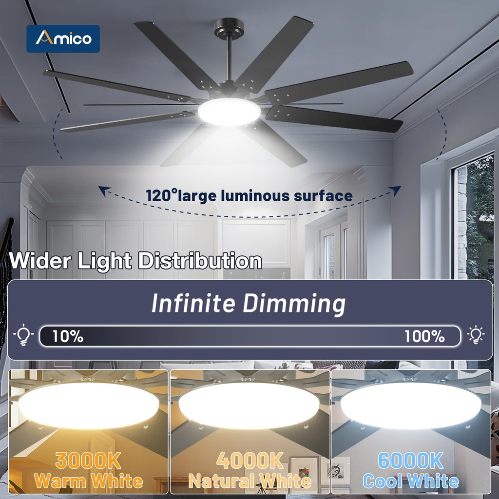 Open-Box New Amico 72 Dimmable Remote Quiet Black Modern IndoorOutdoor Ceiling Fan w Light