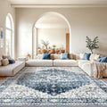 Washable Low-Profile Area Rug with Non-Slip Backing Polyester Blue