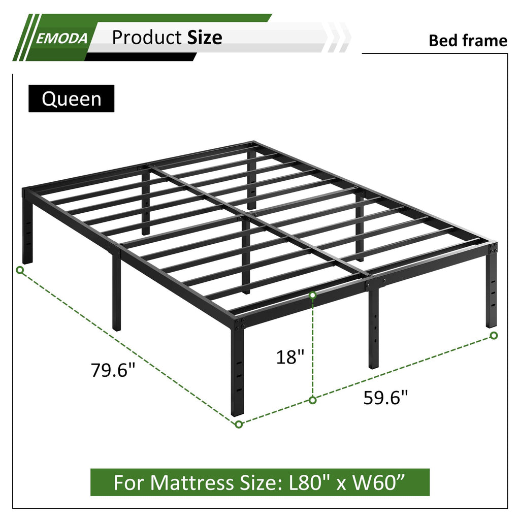 Queen 18 Inch Heavy Duty Black Metal Platform Bed Frame with Storage No Box Spring Needed