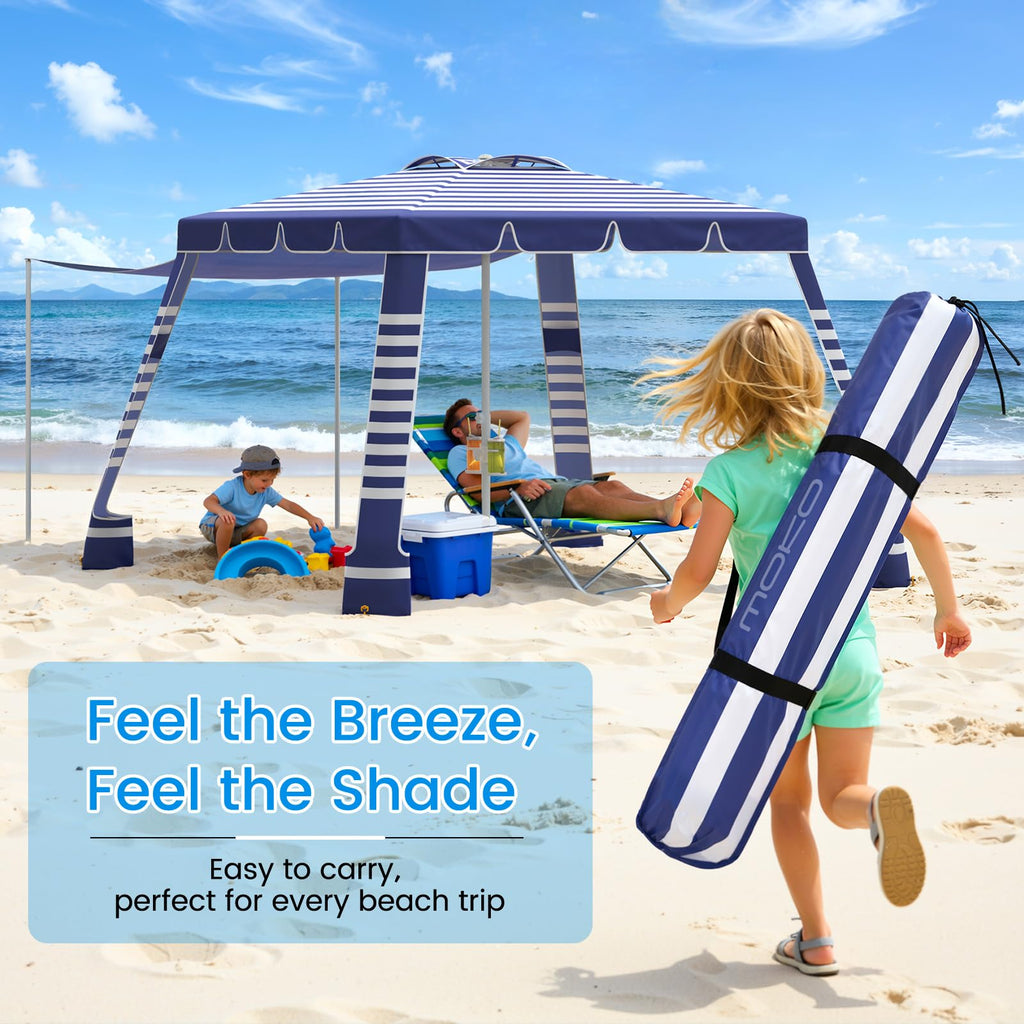 Sq. Ft. Beach Cabana Sun Shade Tent UPF 50 Protection Navy Stripes