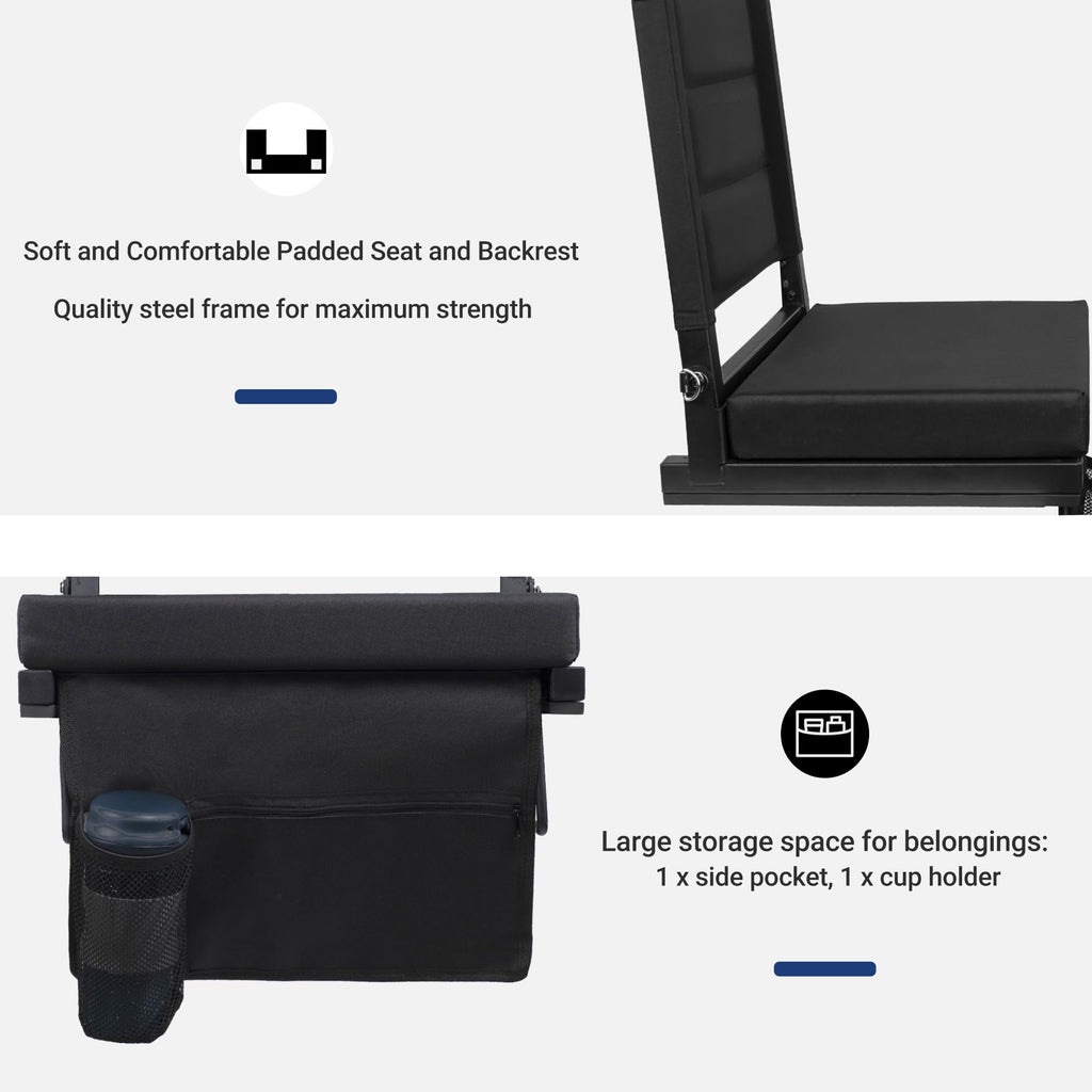 Black Portable Stadium Seat Cushion with Back Support