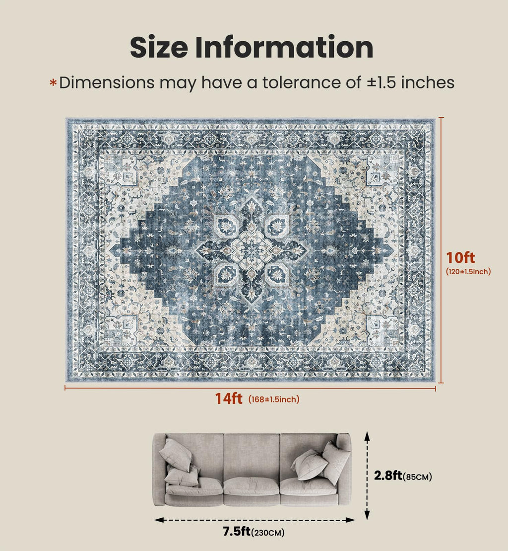 New As-Is AMADA HOMEFURNISHING 10x14 Washable Low-Profile Area Rug with Non-Slip Backing. Retail $179.00
