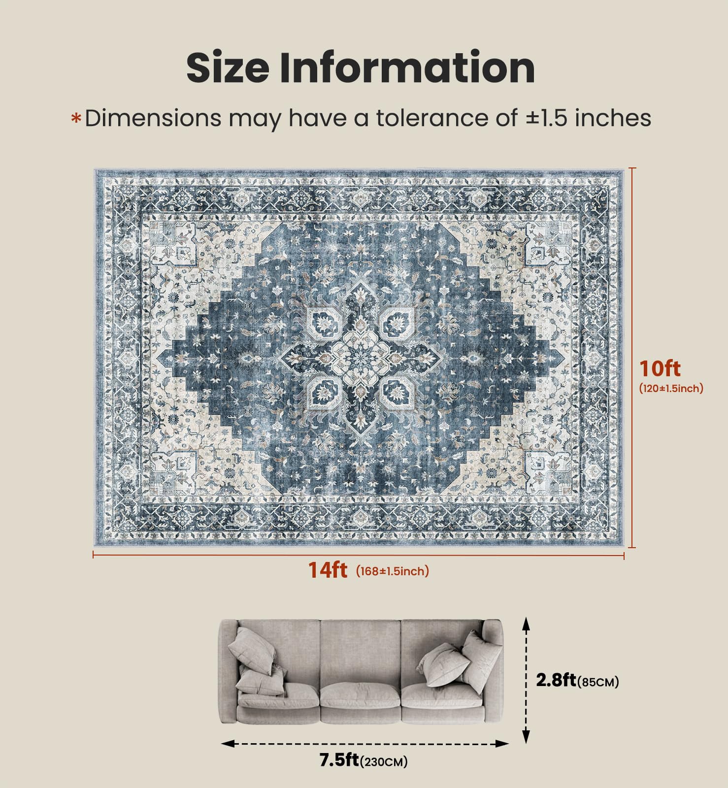 New As-Is AMADA HOMEFURNISHING 10x14 Washable Low-Profile Area Rug with Non-Slip Backing. Retail $179.00
