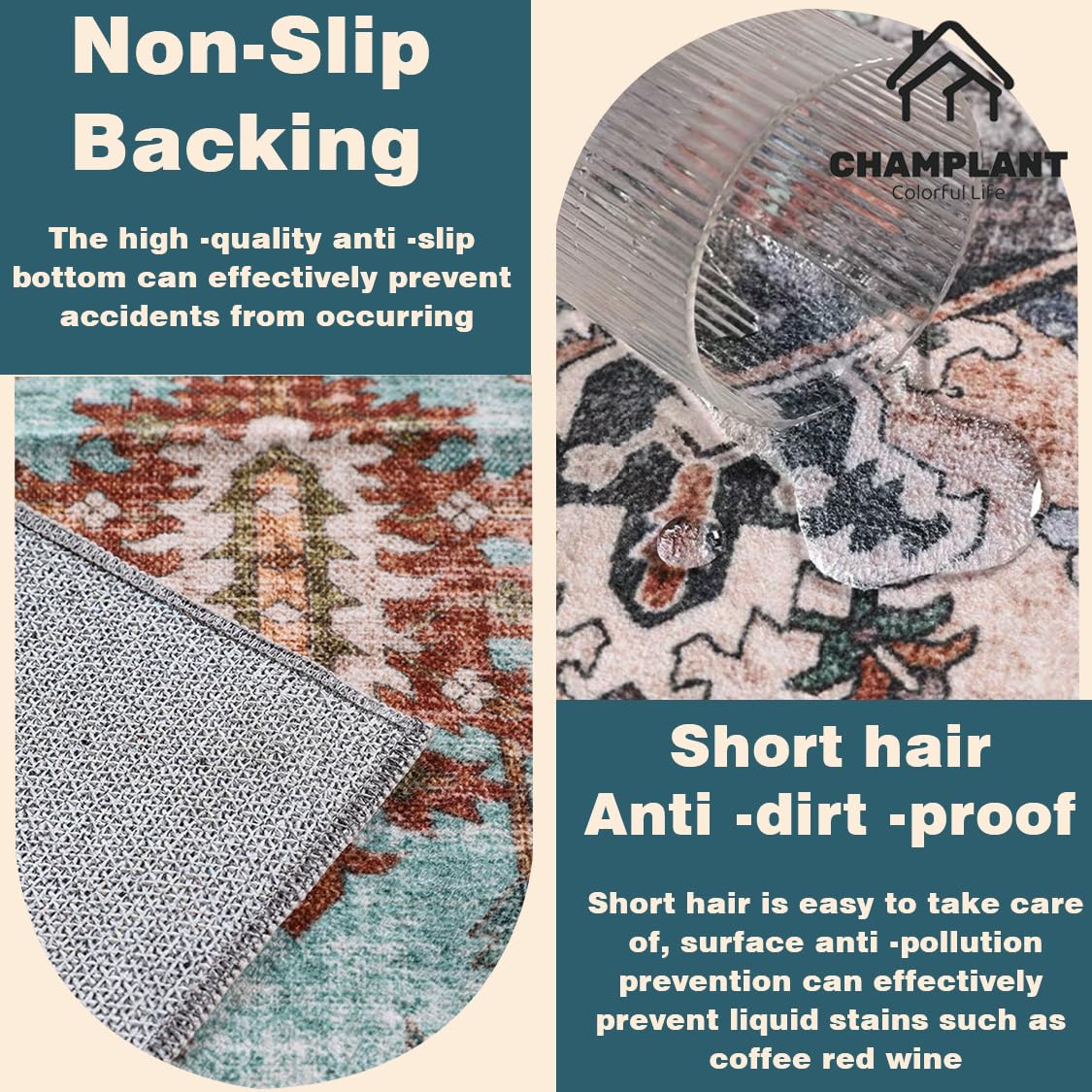 New CHAMPLANT 9x12 Washable Retro Boho Area Rug - Rust Floral for High Traffic