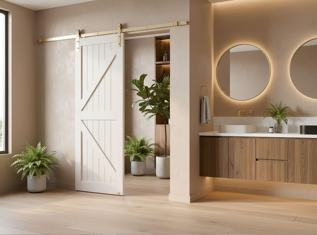 ft Adjustable Sliding Barn Door Hardware Kit Brushed Brass Finish $141.75