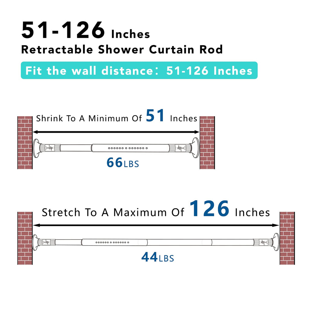 Brown Tension Shower Curtain Rod Adjustable 51-126 inches Rust Resistant