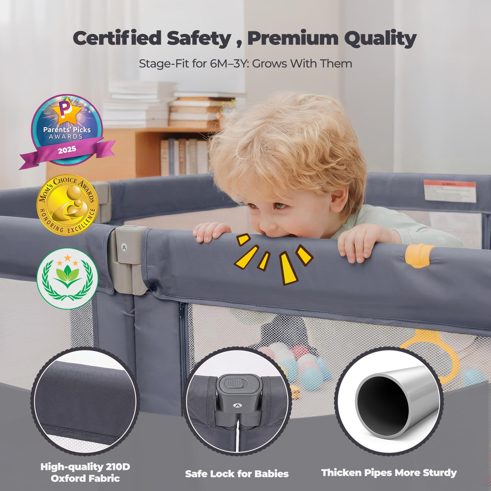 Extra Large Foldable Baby Playpen BP180 71x69 Grey