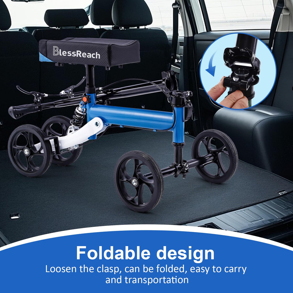 Open-Box New BlessReach Steerable Knee Scooter with 300 lbs Support - Blue Knee Walker Retail $99.00