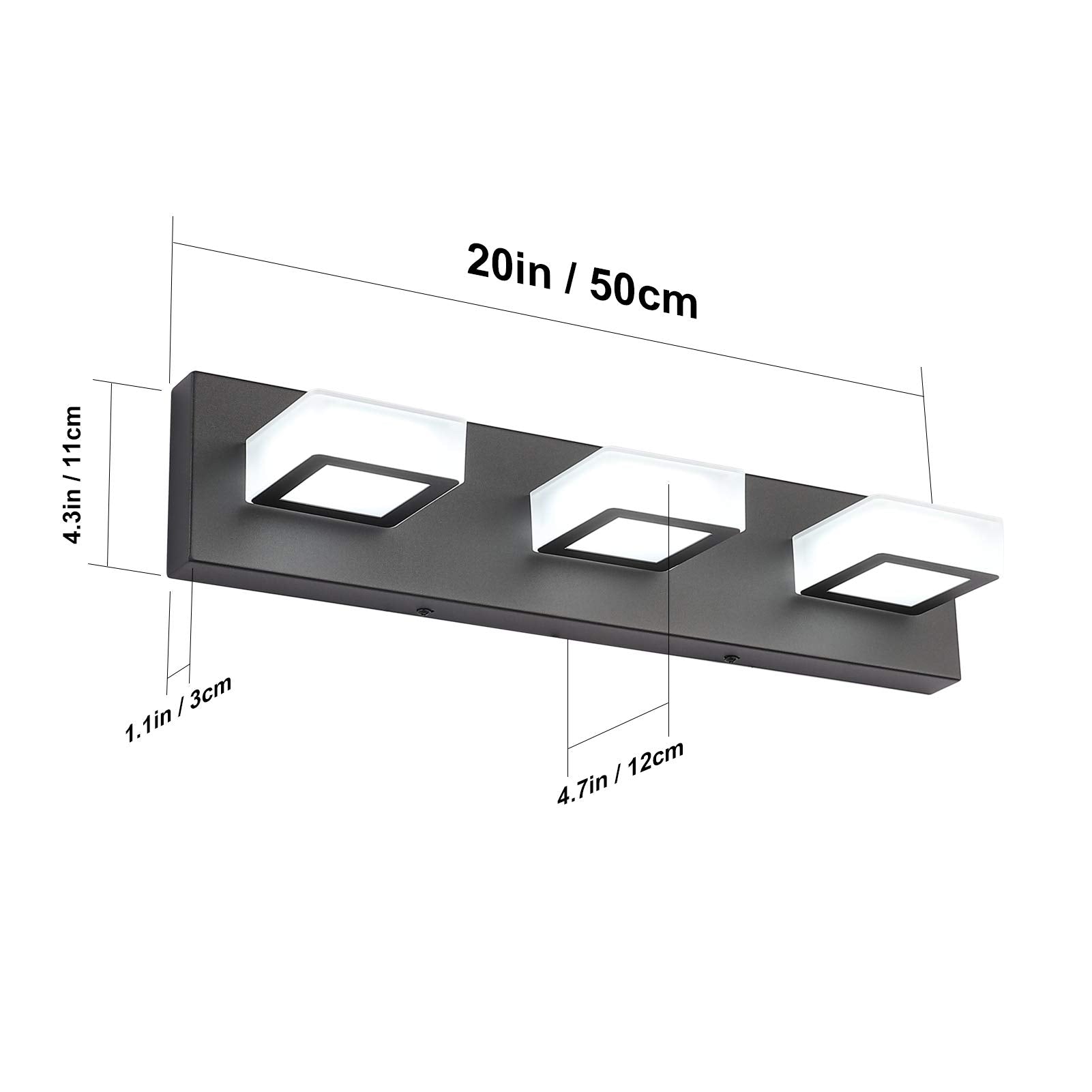 Modern Black LED 3-Light Acrylic Bathroom Vanity Wall Lighting Fixture Black-White