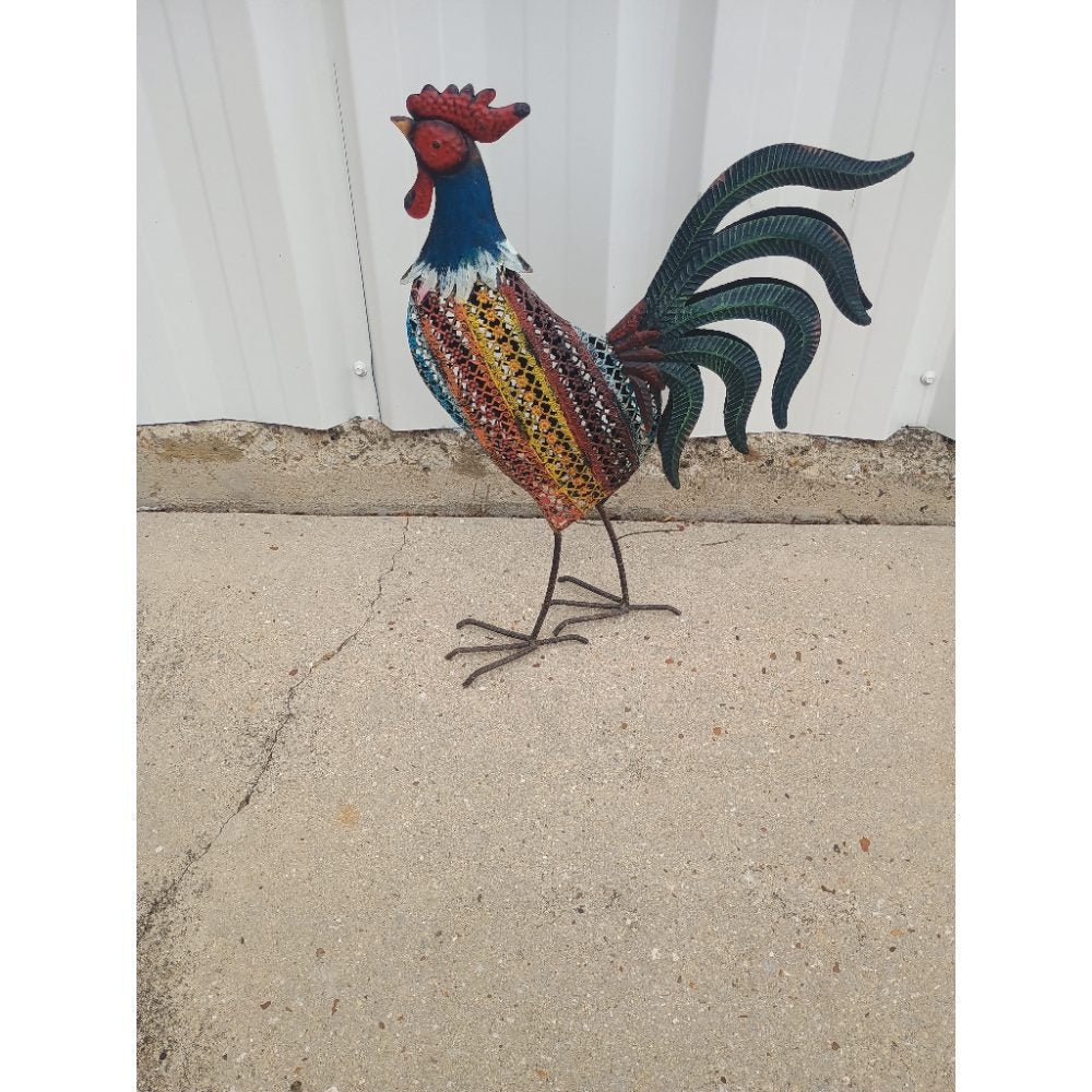 New As-Is Multi-colored Metal Rooster Sculpture Yard Art Retail $45.00
