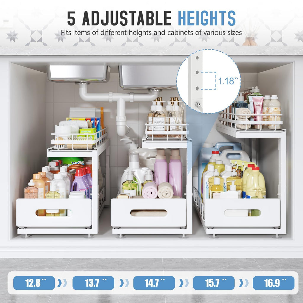 Open-Box New Biboraya 2-Tier Dual Pull Out Adjustable Under Sink Organizer - White Retail $49.99