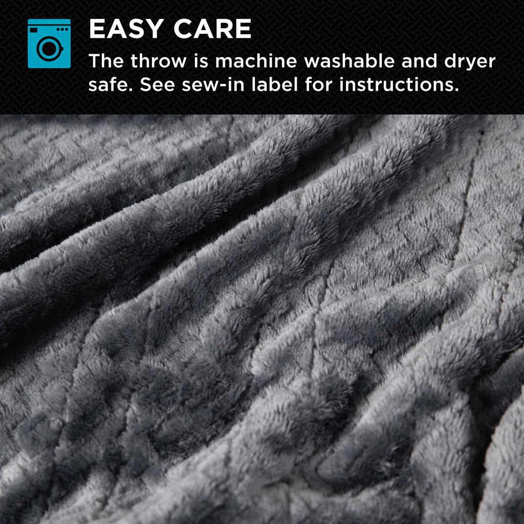 Brookstone Heated Faux Fur Throw Blanket 50x60 with 4 Heat Settings Light Charcoal