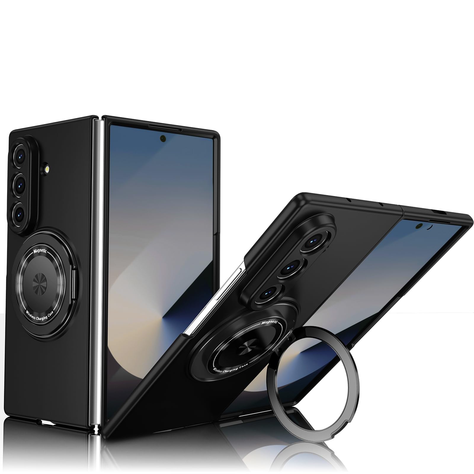 Magnetic Stand Ring Holder Shockproof Slim Phone Case for Samsung Galaxy Z Fold 7 - Black