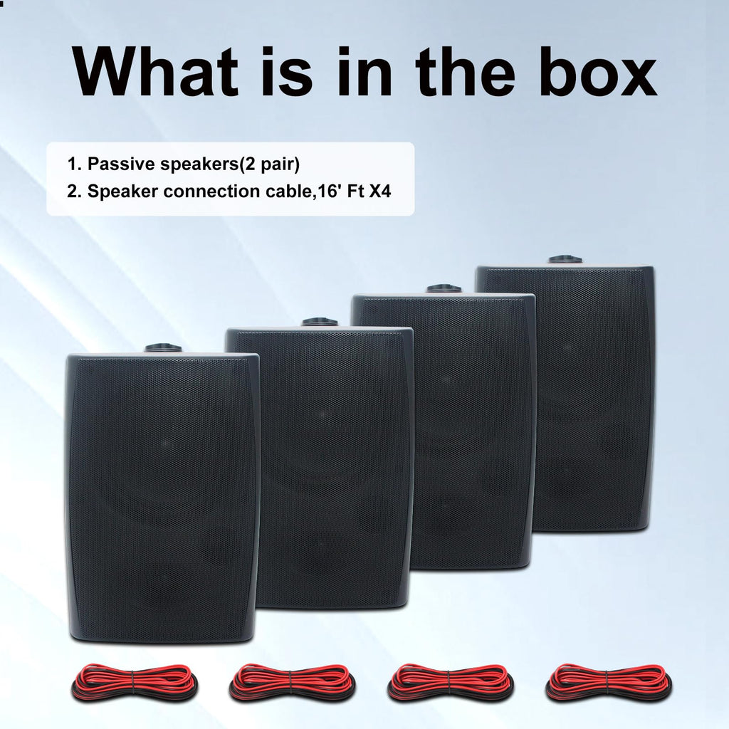 5 Inch Outdoor Wall-Mounted Speakers 800W Waterproof Black 4 Passive