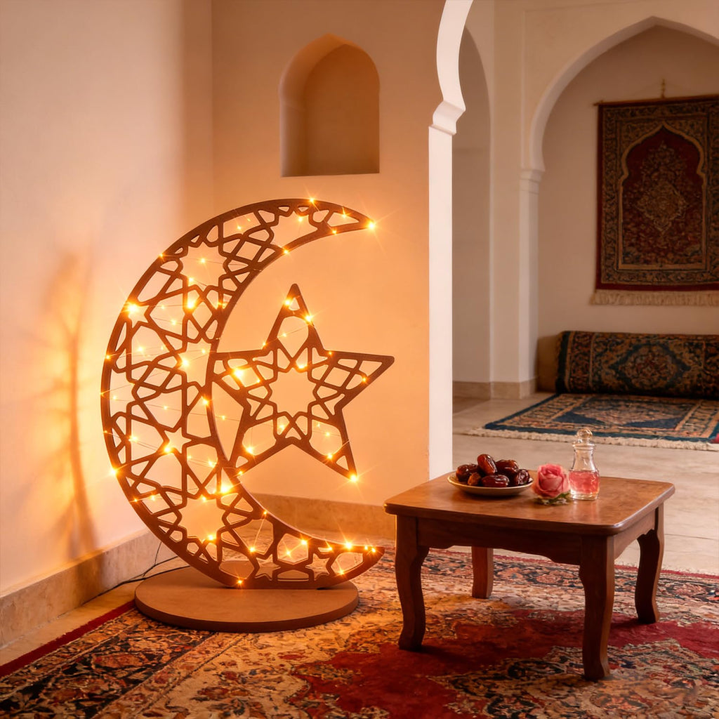 Open-Box New Eforcase JZ-T-Z01408A 28 Light-up Wooden Moon Star Eid Table Decor