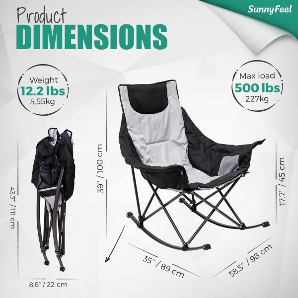 Oversized Rocking Camping Chair Fully Padded High Back Portable Lawn Recliner 500 LBS Capacity