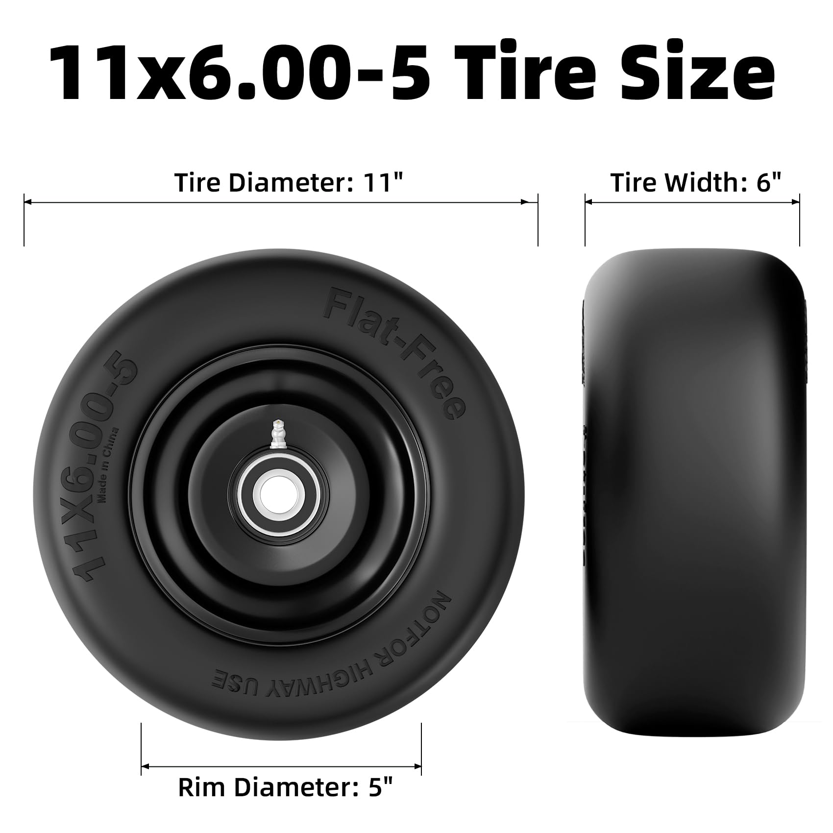 New RONPOW 11x6.00-5 with Flat Free Design - Lawn Mower Tire