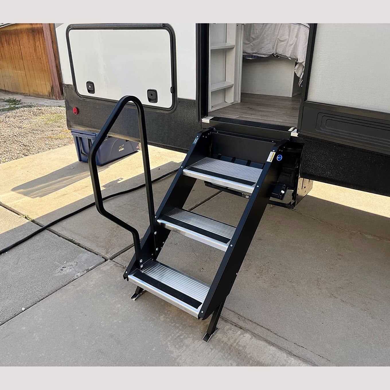 Black RV Entry Step Handrail for Step Above 2nd Gen 3-Step RV Steps