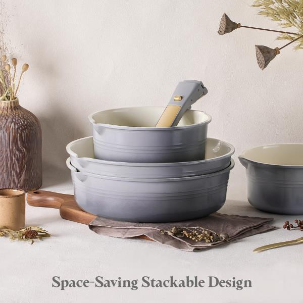 pcs Titanium Cookware Set Pots and Pans Set with Detachable Handle Gradient Grey