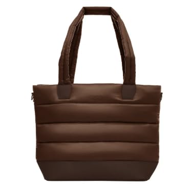 Large Brown Puffer Tote Bag with Laptop Pocket Adjustable  Luggage Strap