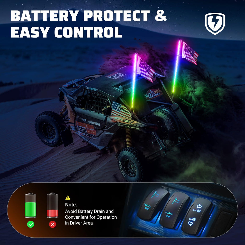 Ehaho 2 PCS 2FT Whip Lights with Spring Base, APP & Remote Control Led Whip Lights for Side by Side, Spiral RGB Chasing Lighted Whips with Rocker Switch, Music Led Whips for UTV ATV RZR SXS Can-Am Retail $79.00