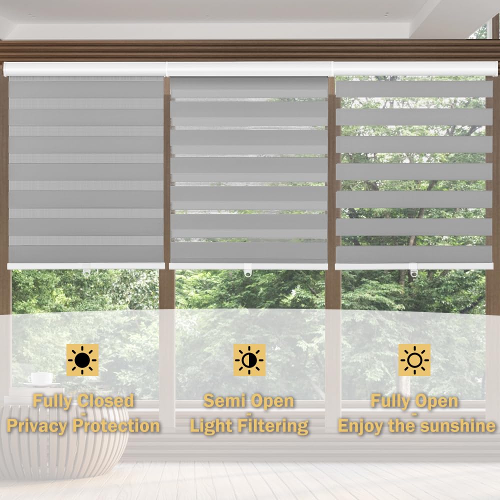 OUDUCK Cordless Zebra Blinds for Windows, 32" W x 72" H Zebra Roller Shades with Valance Free Stop Zebra Roller Shades, Light Control Window Treatments Dual Layer Sheer Blinds for Day and Night, Grey Retail $30.00