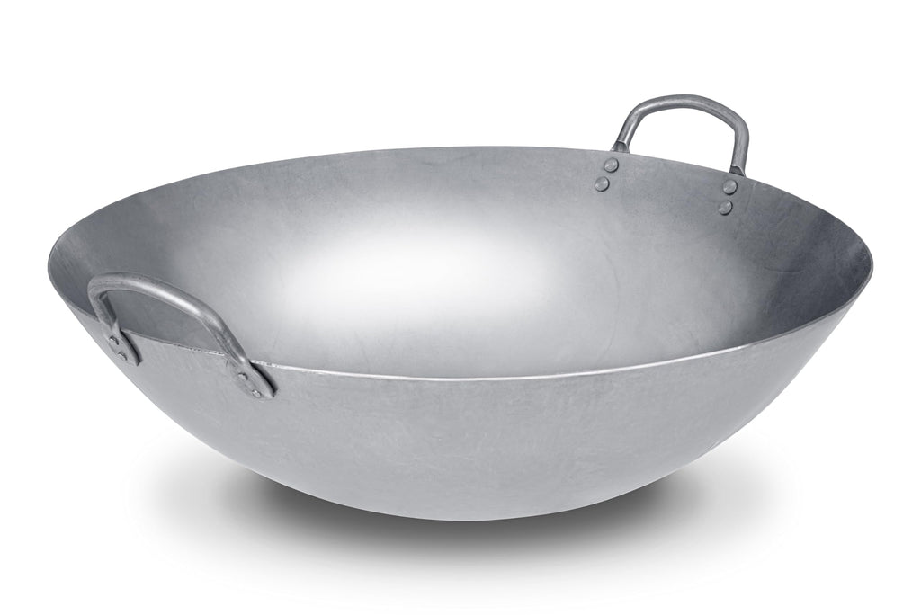 -Inch Heavy Canton Style Hand Hammered Carbon Steel Wok - Round Bottom Silver