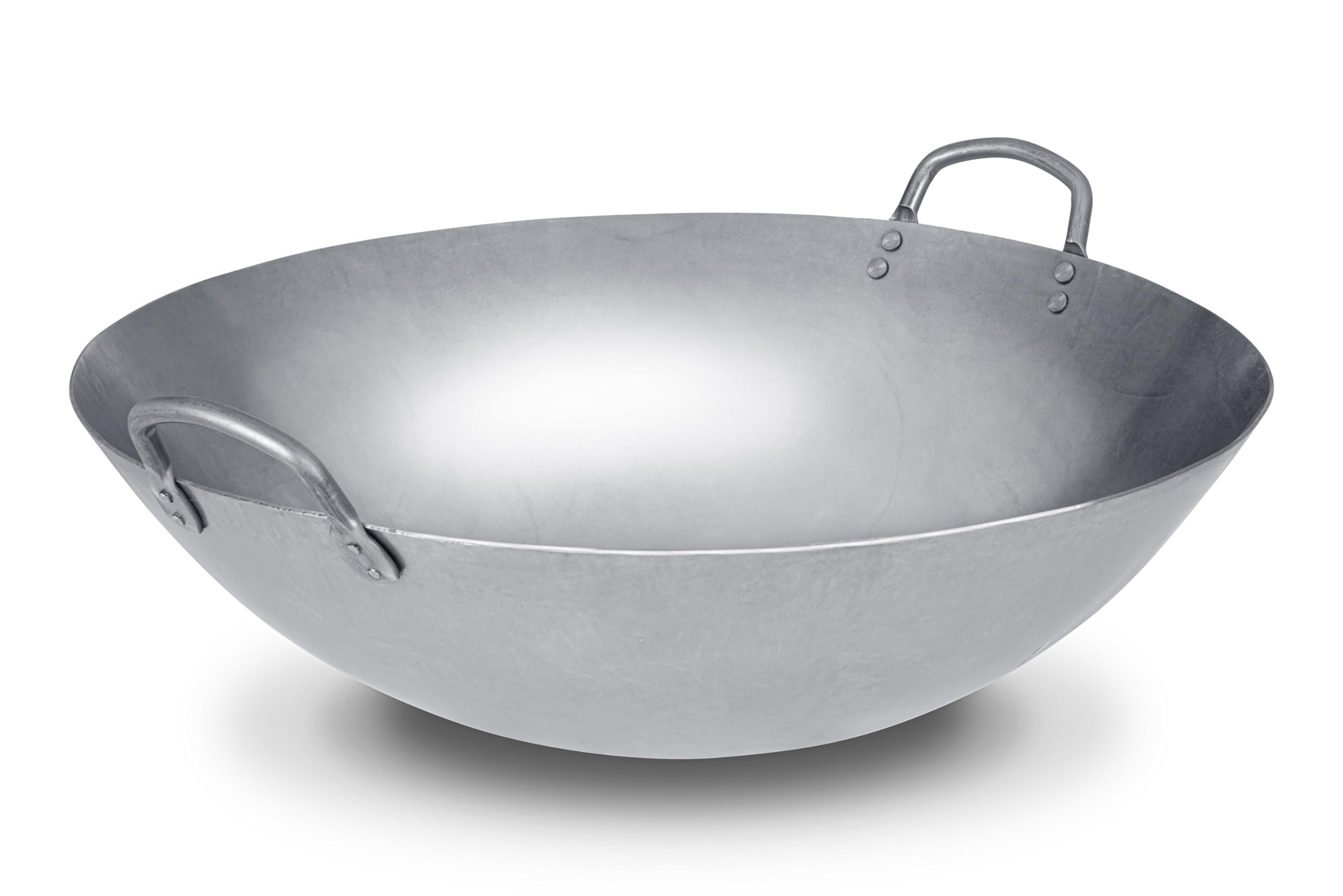 -Inch Heavy Canton Style Hand Hammered Carbon Steel Wok - Round Bottom Silver