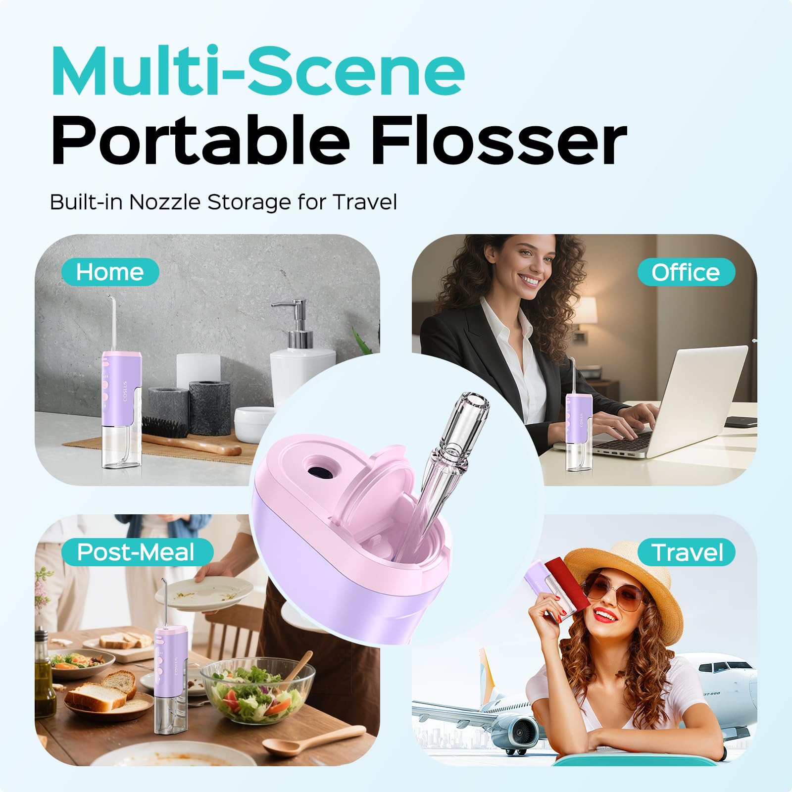 New COSLUS T40 Mini Portable Cordless Water Flosser with 4 Jet Tips - Oral Irrigator