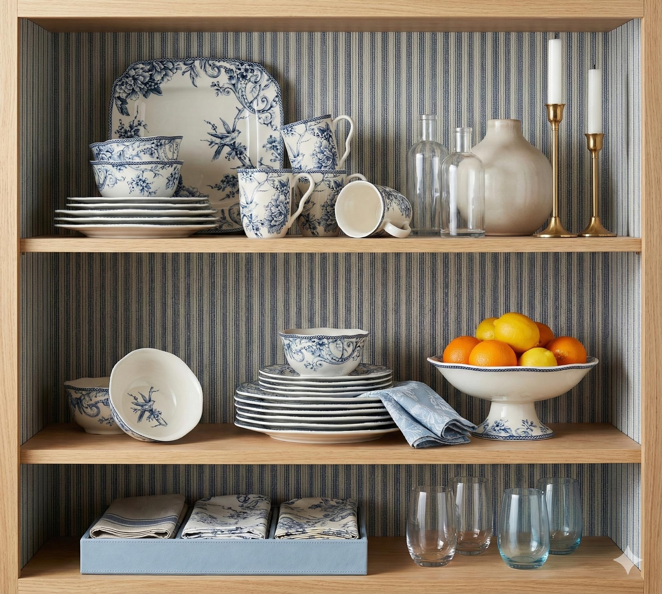 New 222 Fifth Adelaide Blue Floral Porcelain 16-Pc Microwave Safe Dinnerware Set Retail $109.00