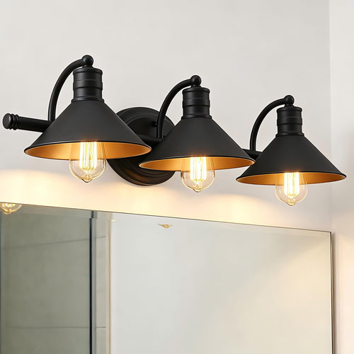 '-Light Farmhouse Bathroom Vanity Wall Sconce - Black and Gold