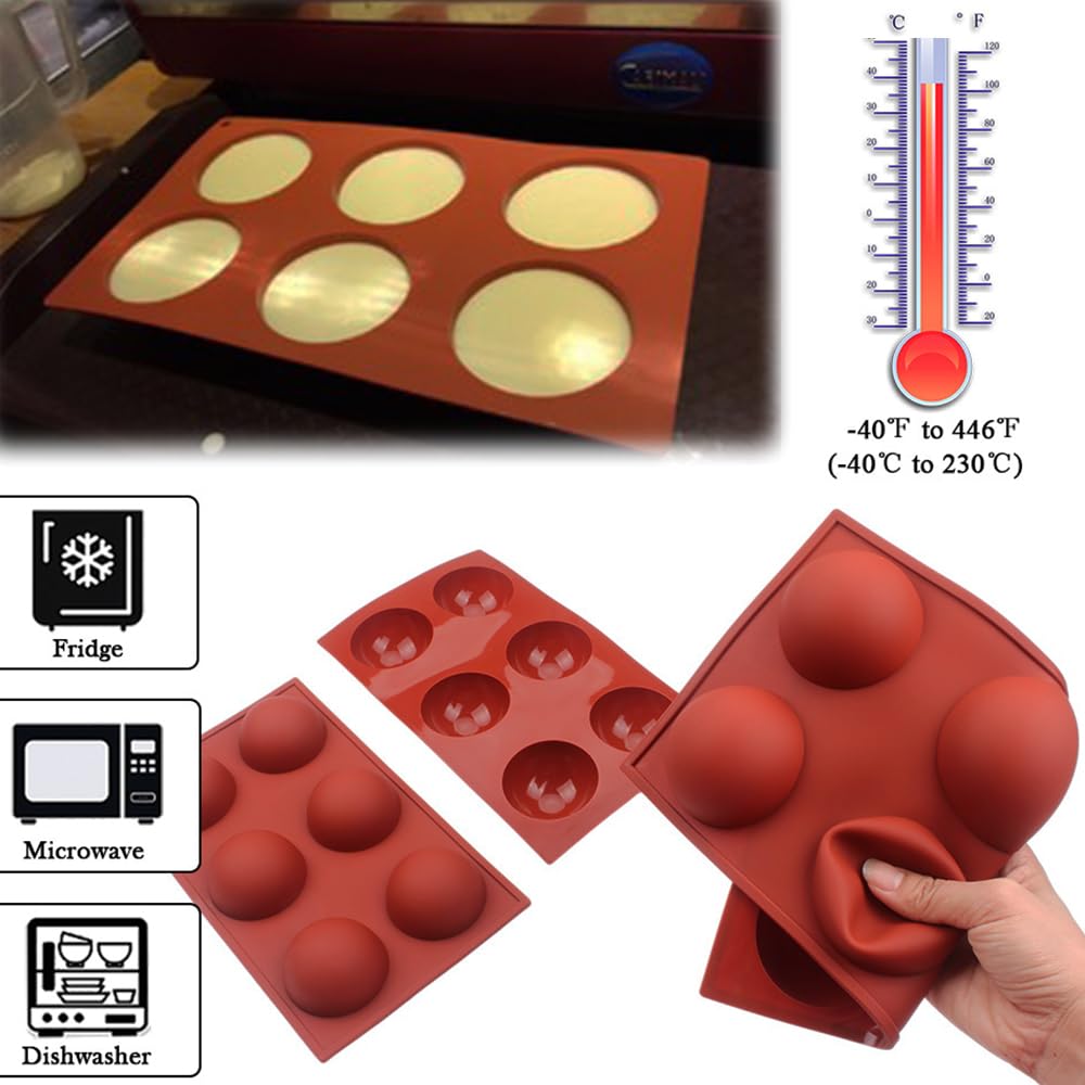 Pack of 6 Holes Hot Chocolate Bomb Silicone Dome Mold 2.55 Diameter