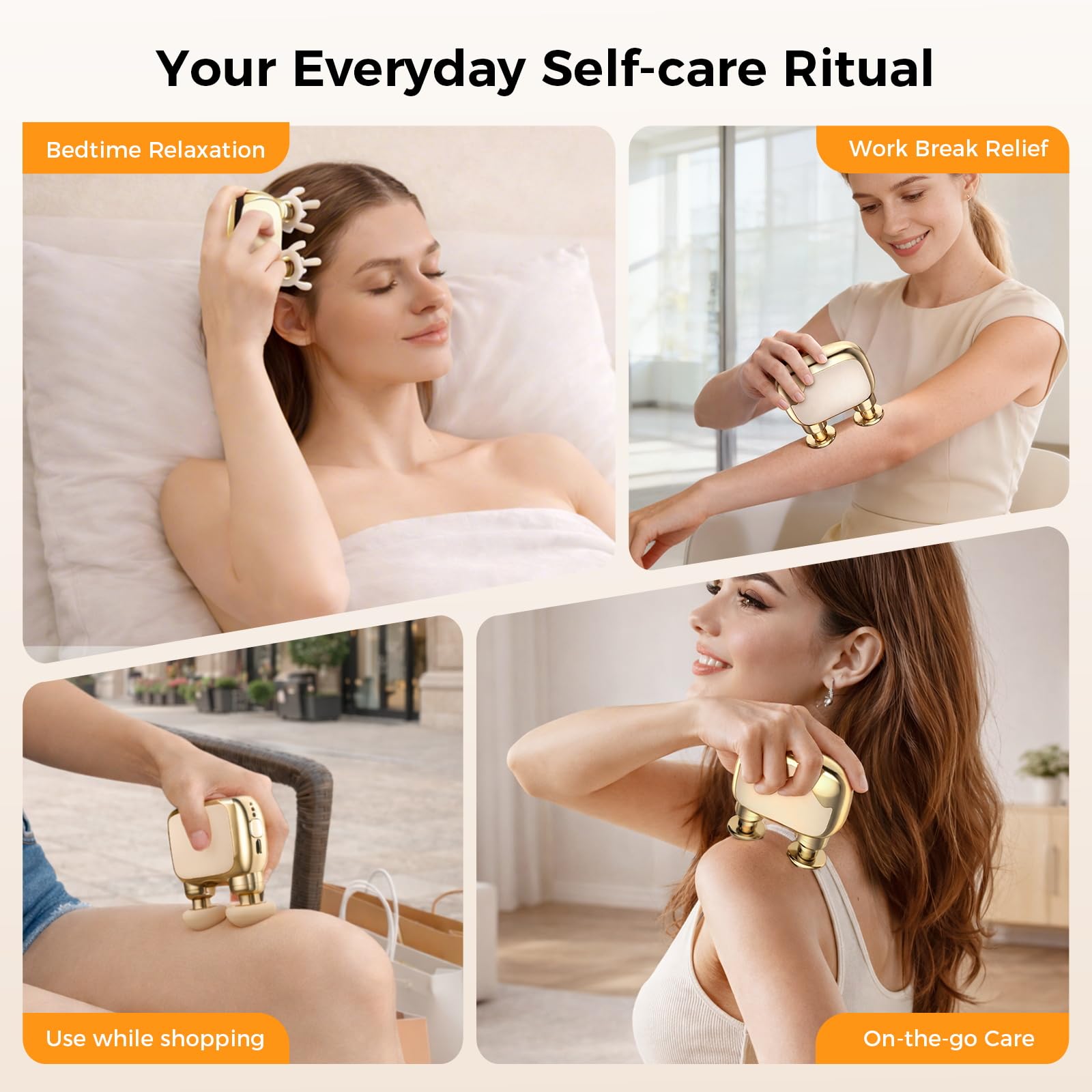 Beyn Mini Massage Gun,Palm-Sized Massage Gun,Powerful Deep Tissue Muscle Massager for Travel,Sports& Daily Use,With 3 Speeds & 3 Massage Heads(Light beige)