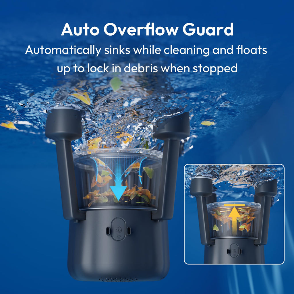 F10 Robotic Surface Skimmer Pool Cleaner Powerful Suction Dual Motor 5L Filter App Control Black