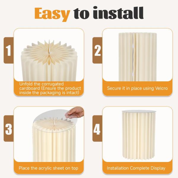 Set of 3 Cylinder Stands for Party 15.7 23.6 31.5 White Foldable Cardboard Display