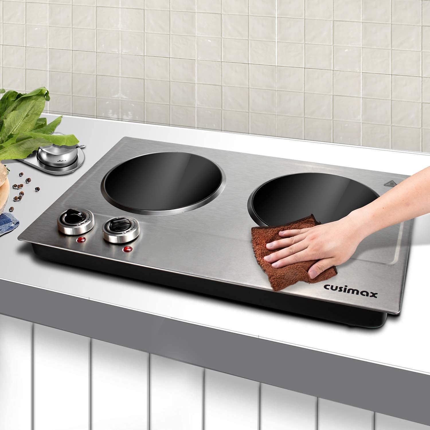Dual Infrared Ceramic Electric Hot Plate Countertop Burner Silver