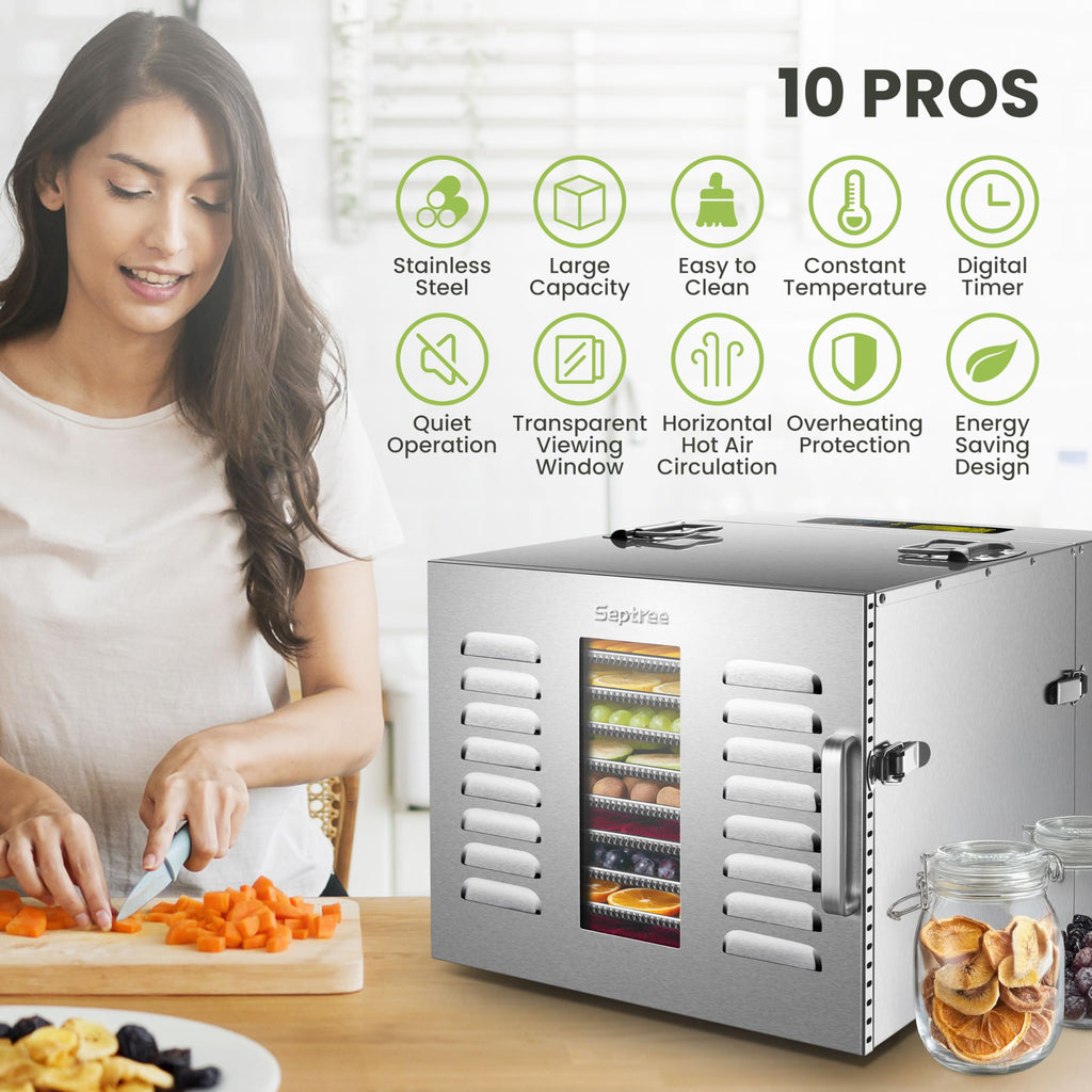 Commercial 10 Trays Food Dehydrator Machine for Jerky and Herbs Usable Area up to 24.65ft² and 194? Temperature 1000W Detachable Stainless Steel Dryer for Meat Fruit Mushrooms Beef Food Silvery Retail $228.00