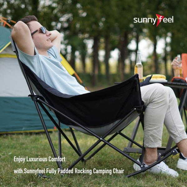 Oversized Rocking Camping Chair Fully Padded High Back Portable Lawn Recliner 500 LBS Capacity