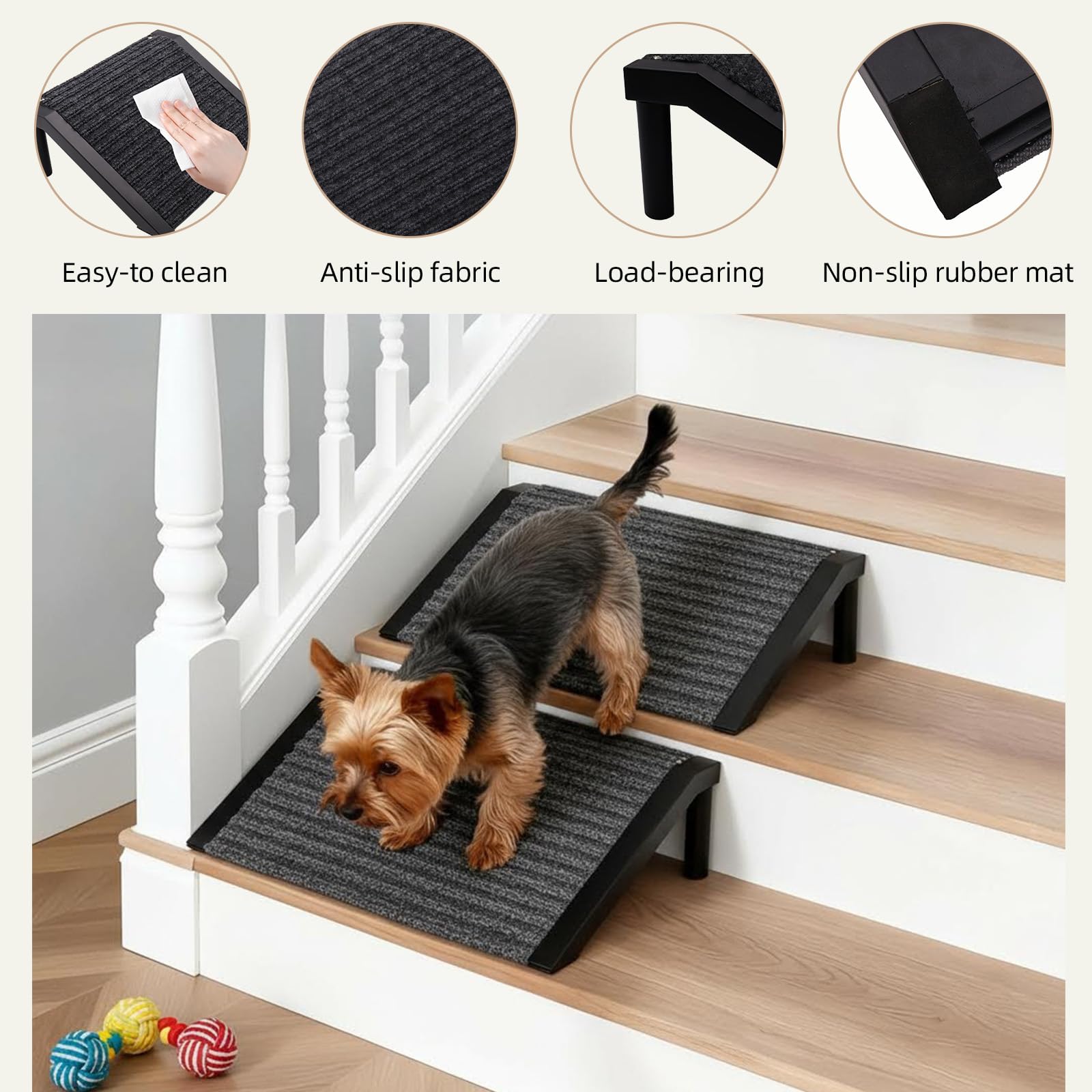 Dog Ramp for Stairs Non-Slip Pet Steps with Locked-in Carpet Iron Frame
