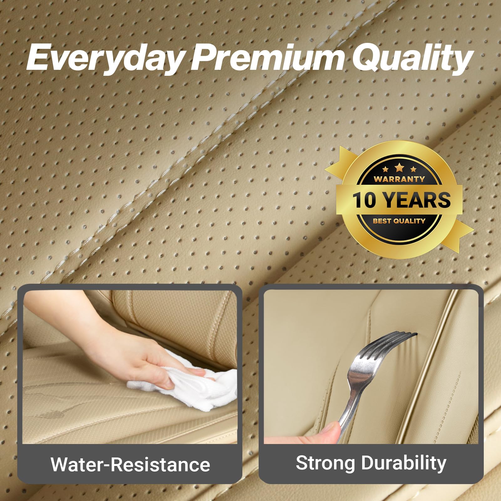 Custom Fit Car Seat Covers for SUV Faux Leather Memory Foam Waterproof Non-Slip Front Beige