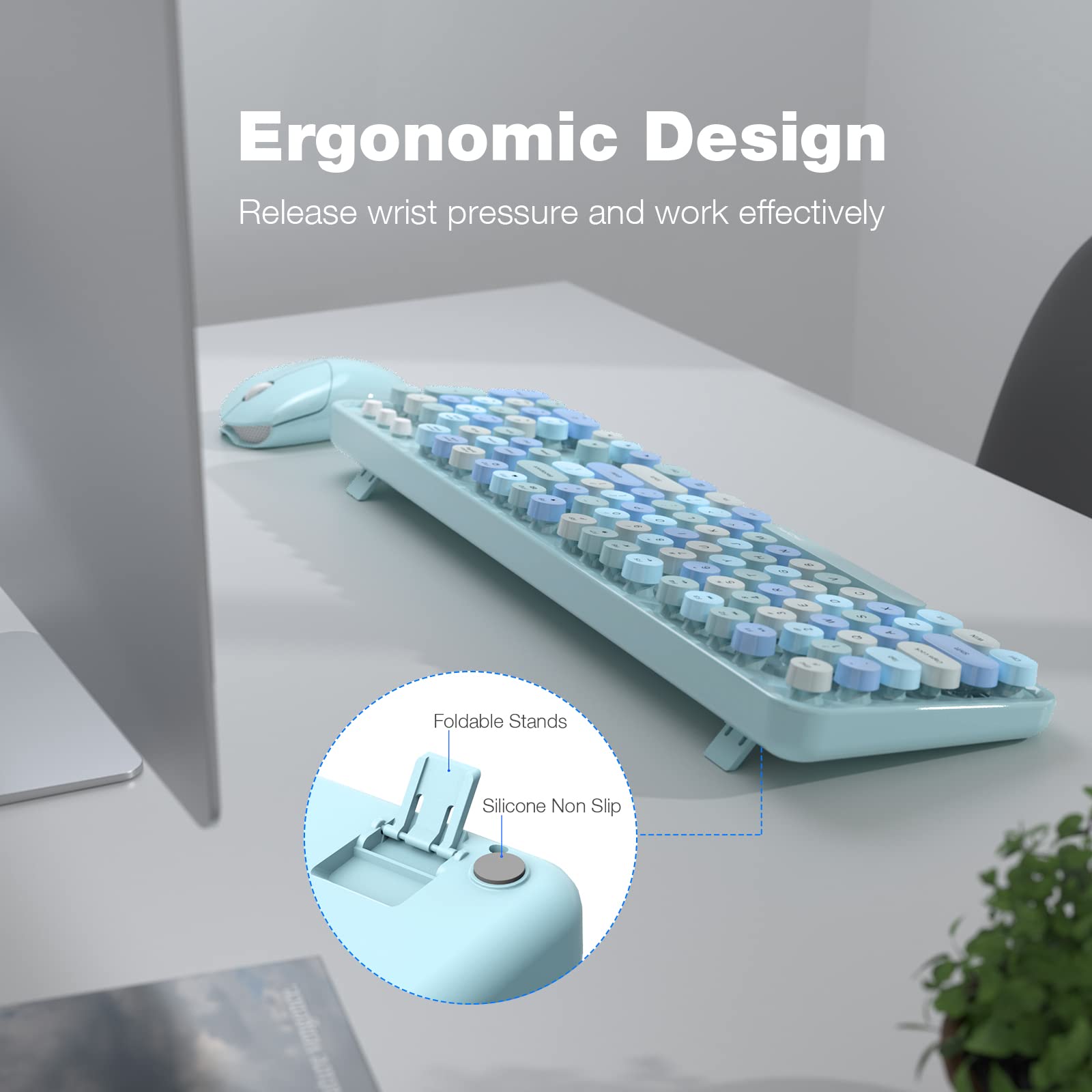 Wireless Keyboard and Mouse Combo Retro Typewriter Style 2.4GHz Blue-Colorful $27.00