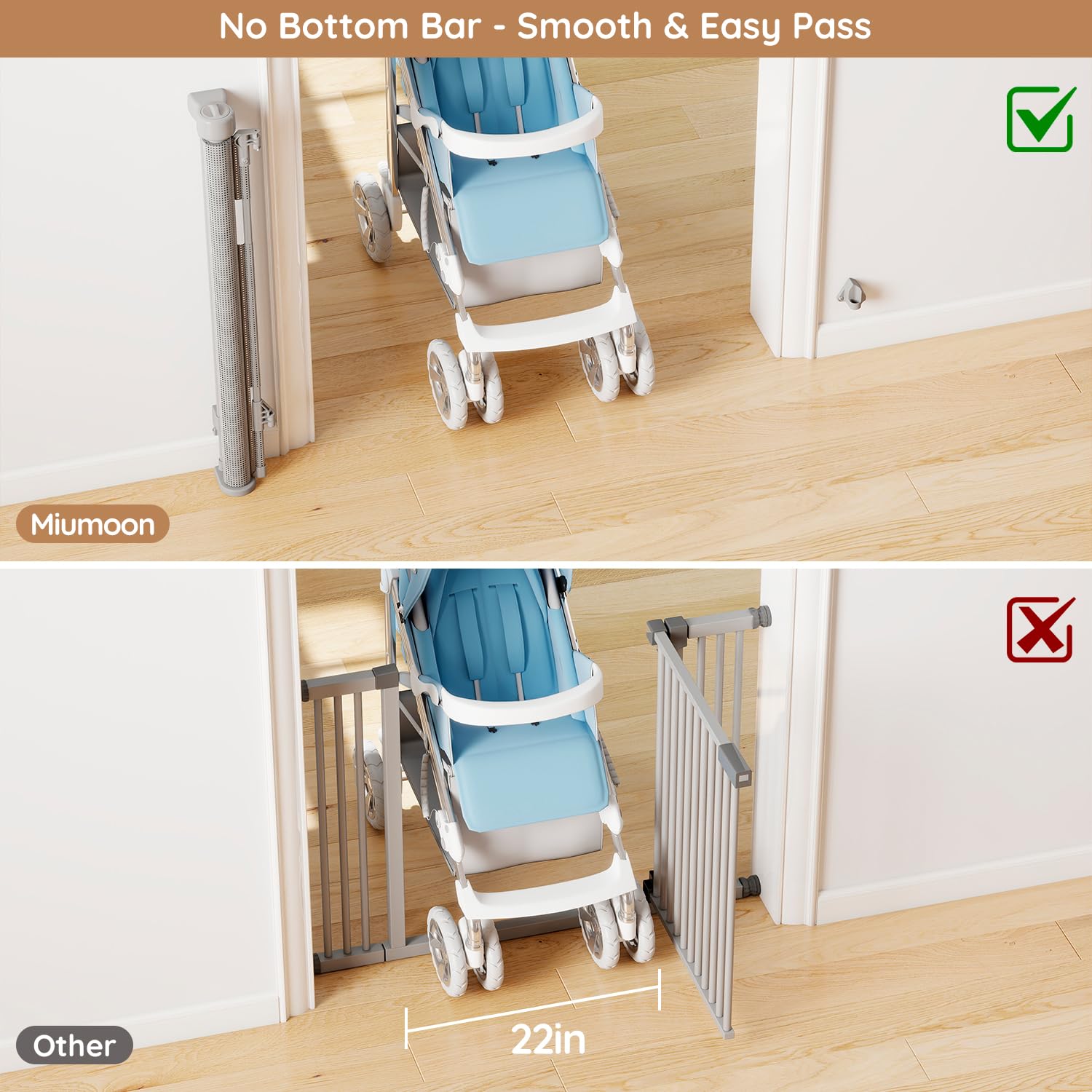 Ret retractable Baby Dog Safety Gate 59 Wide One-Hand Operation Gray