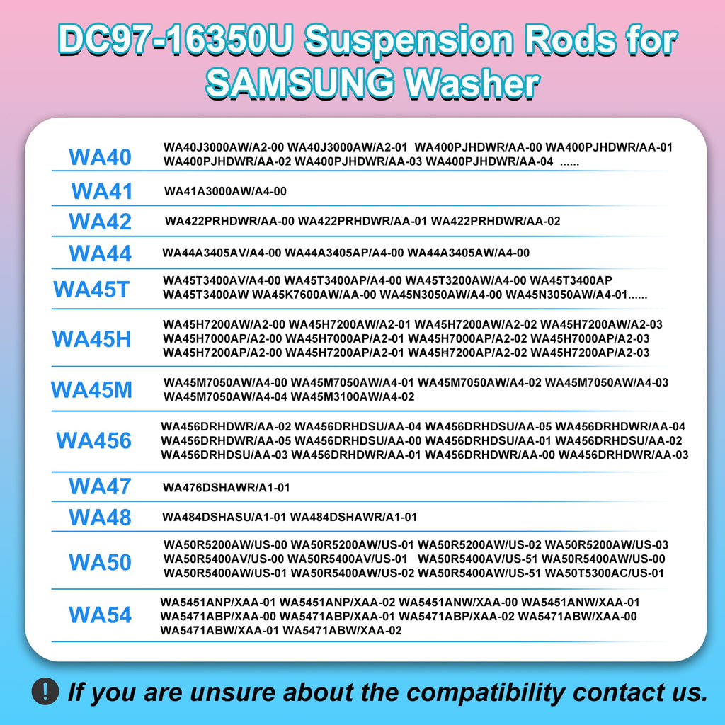 Open-Box New Vypart DC97-16350U 4pc Suspension Rod Kit for Samsung Washers Retail $33